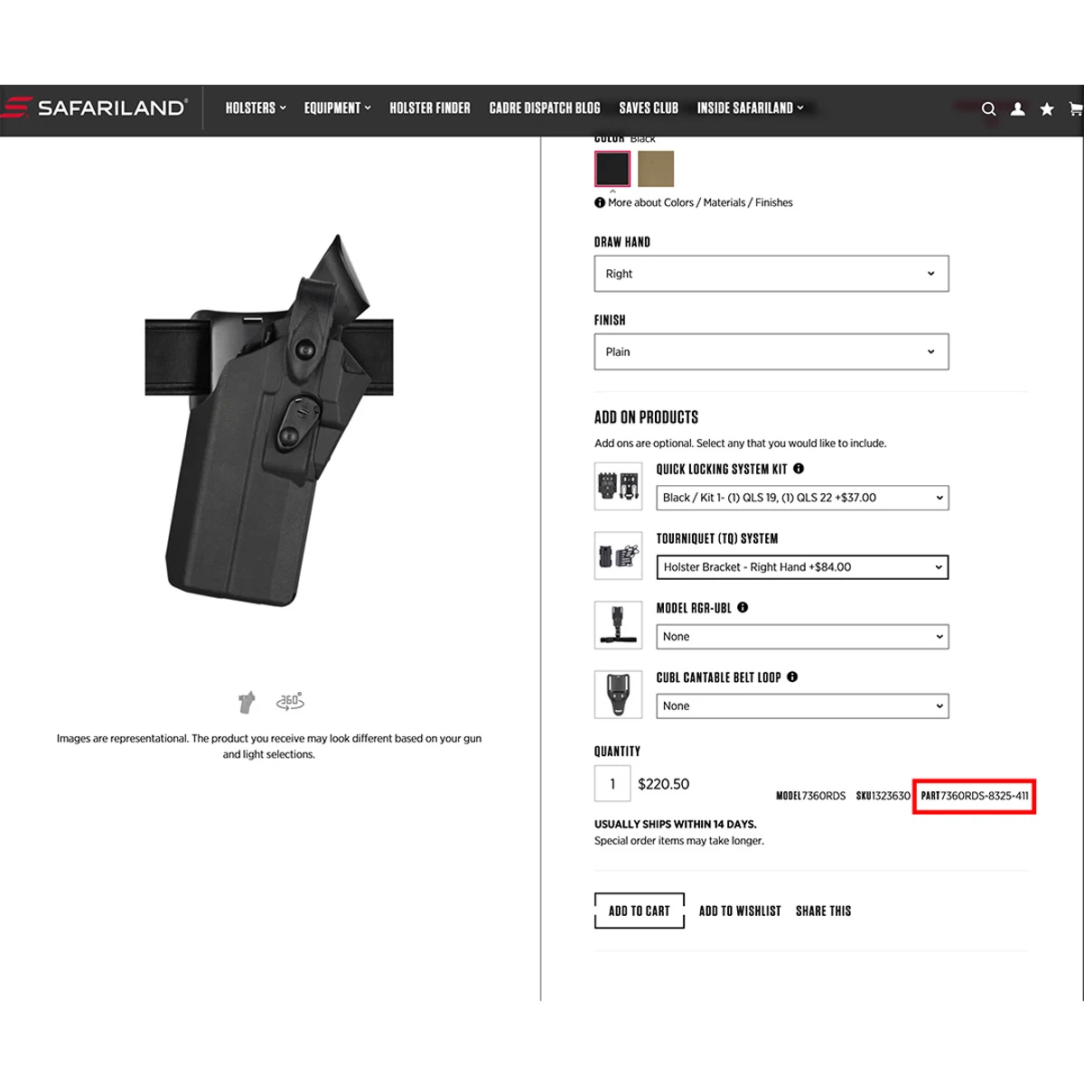 Safariland® 7300RDS 7TS™ Series Mid-Ride Retention™ Holster